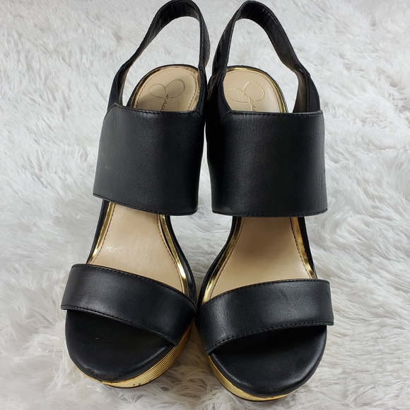 Jessica Simpson | Black & Gold Heels - Picture 3 of 5